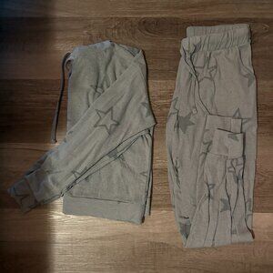 Cozie by Pink Rose Army Green Grey Star Sleepwear Set